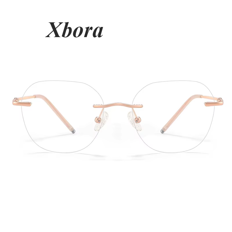 Xbora Women's Rimless Polygon Cat Eye Alloy Eyeglasses 32006