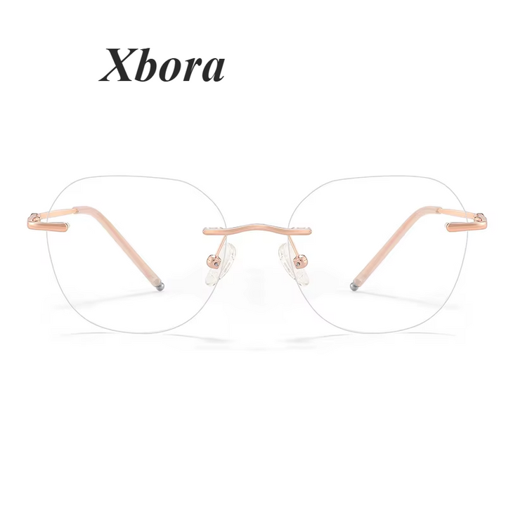 Xbora Women's Rimless Polygon Cat Eye Alloy Eyeglasses 32006