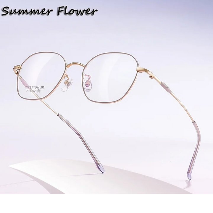 Summer Flower Unisex Full Rim Polygon Square Titanium Eyeglasses 616292