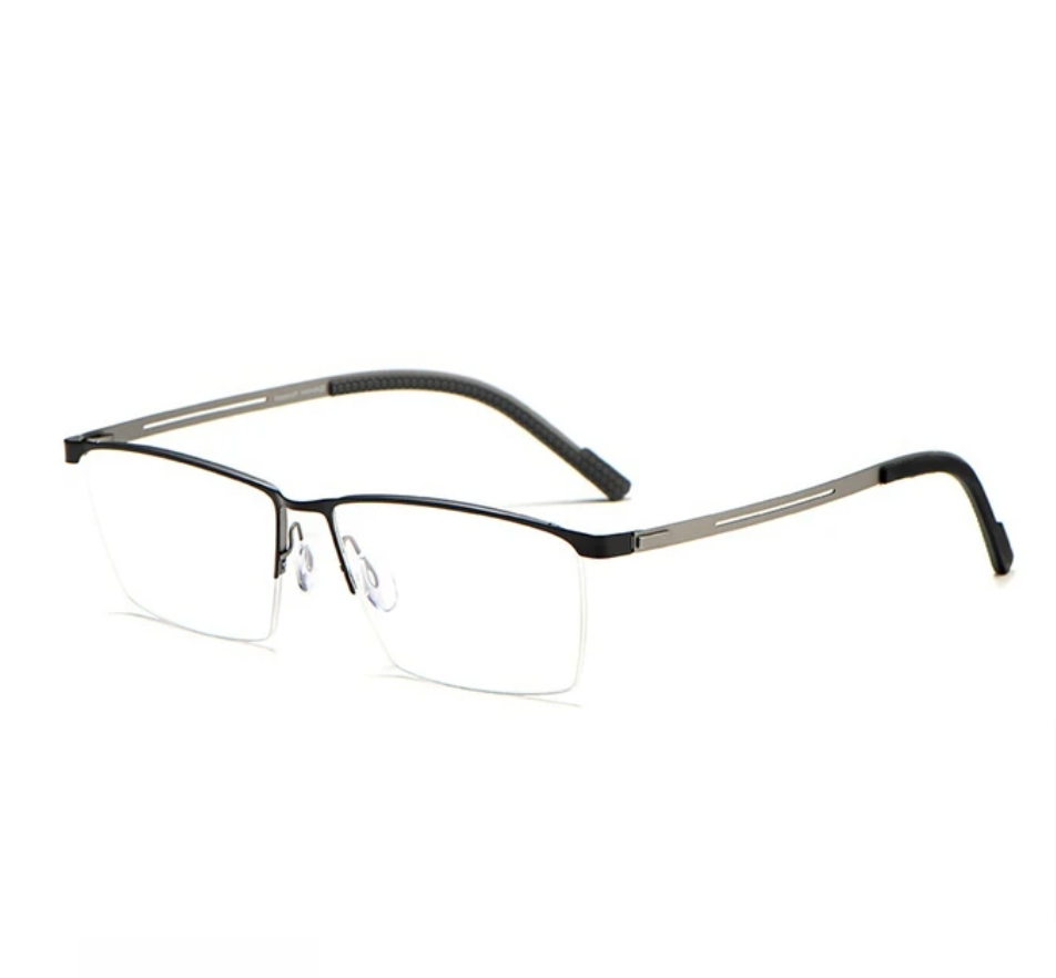 Yimaruli Unisex Semi Rim IP Titanium Square Eyeglasses 122As Semi Rim Yimaruili Eyeglasses Black Gun