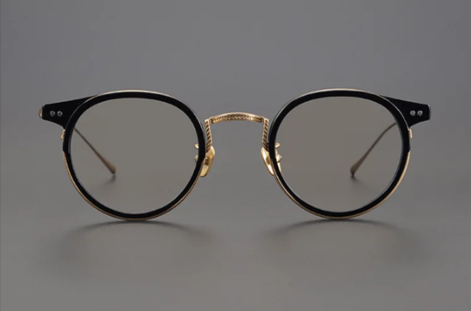 Black Mask Unisex Full Rim Round Titanium Eyeglasses 7285 Full Rim Black Mask Black-Gold