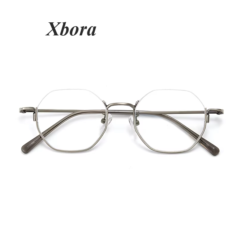 Xbora Unisex Semi Rim Polygon Alloy Eyeglasses 34908