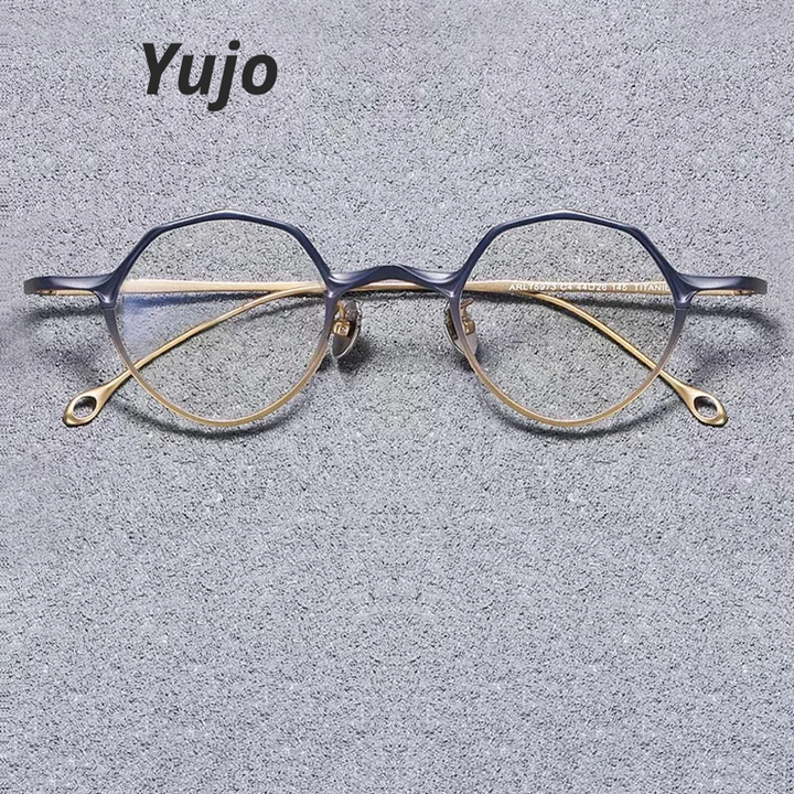 Yujo Unisex Full Rim Oval Polygon Titanium Eyeglasses 575146
