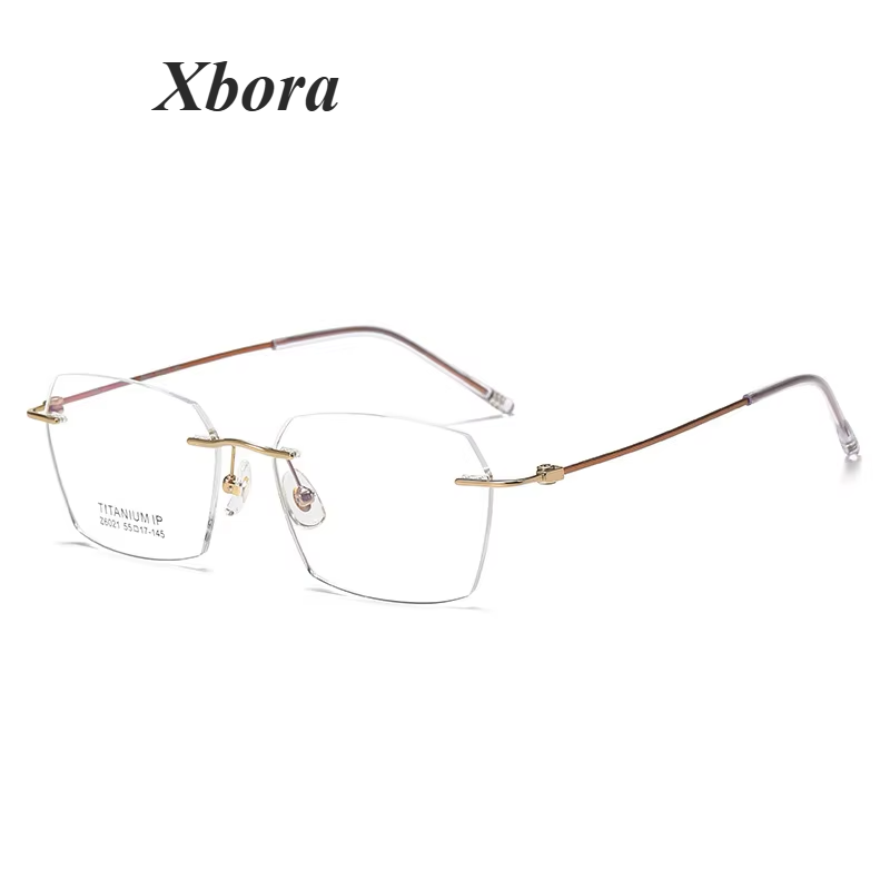 Xbora Unisex Rimlesss Polygon Square Titanium Eyeglasses 16021