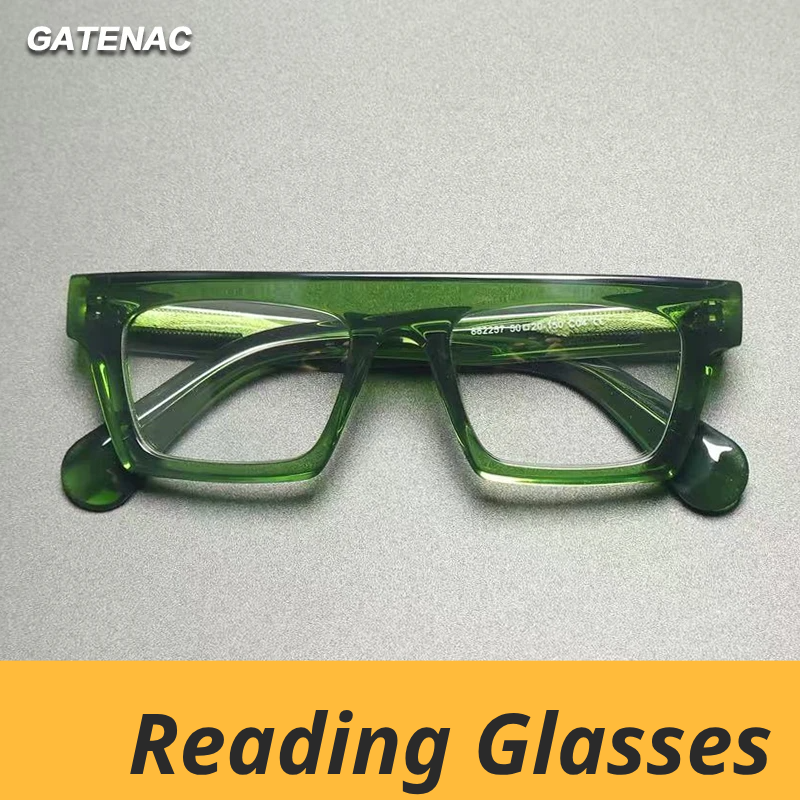Gatenac Unisex Full Rim Square Brow Line Acetate Reading Glasses G8822