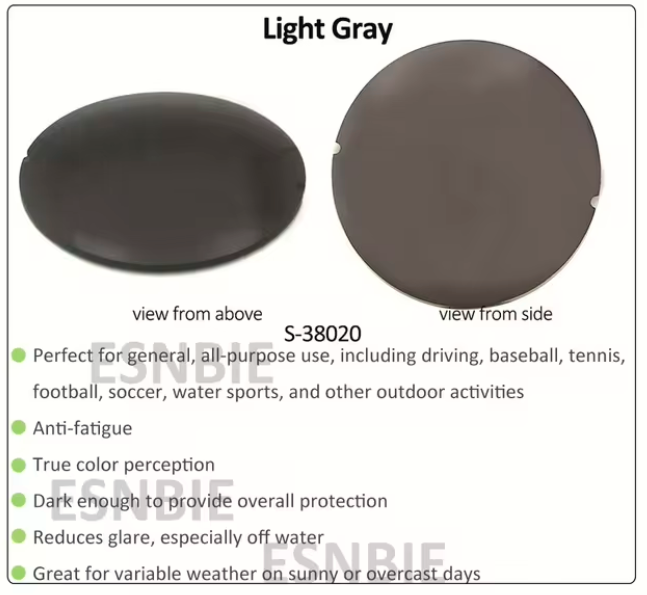 Esnbie 1.61 Index Non Polarized Tinted Lenses Lenses Esnbie Lenses Light Gray