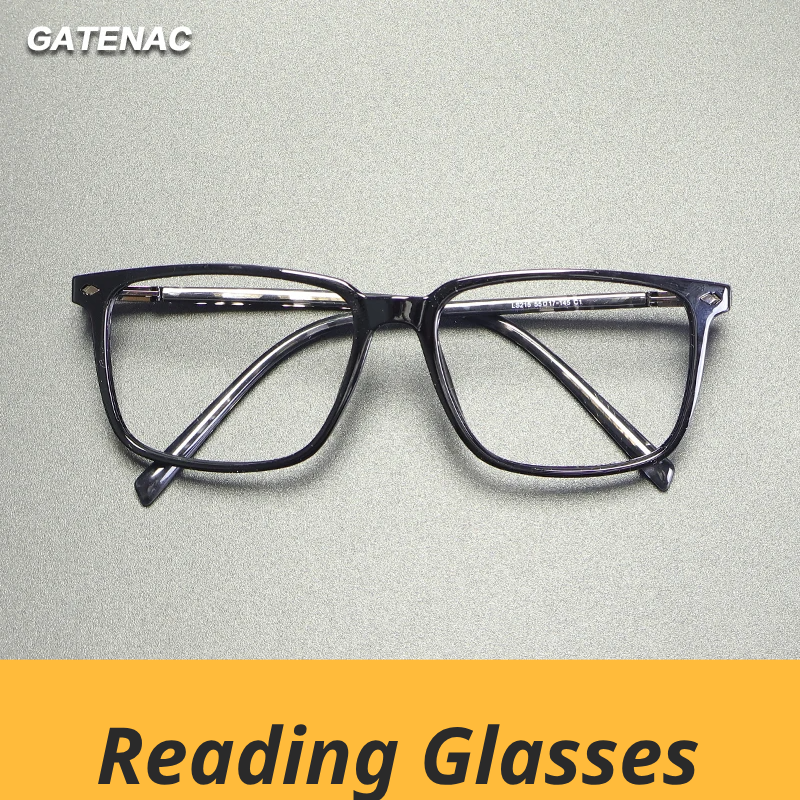 Gatenac Men's Full Rim Square Tr 90 Titanium Reading Glasses Gxyj9215