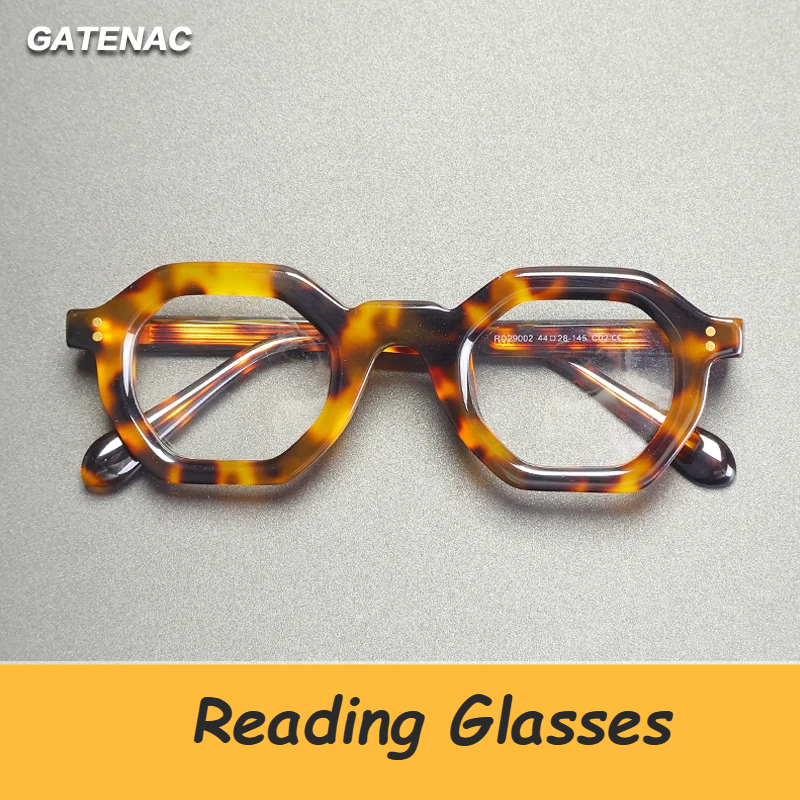 Gatenac Unisex Full Rim Flat Top Oval Acetate Reading Glasses 29002