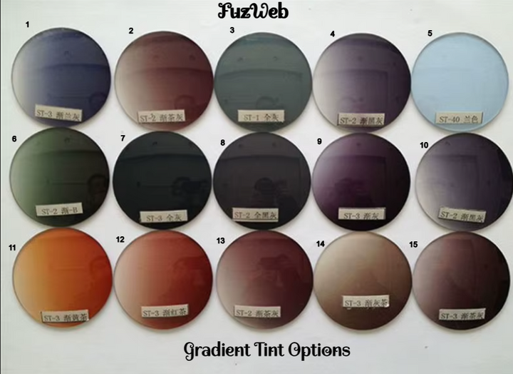 FuzWeb Single Vision 1.61 & 1.67 MR Series Gradient Tint Lenses