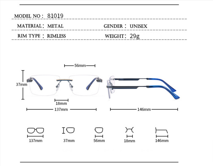 Hotochki Men's Rimless Titanium Alloy Round Frame Eyeglasses Rimless Hotochki