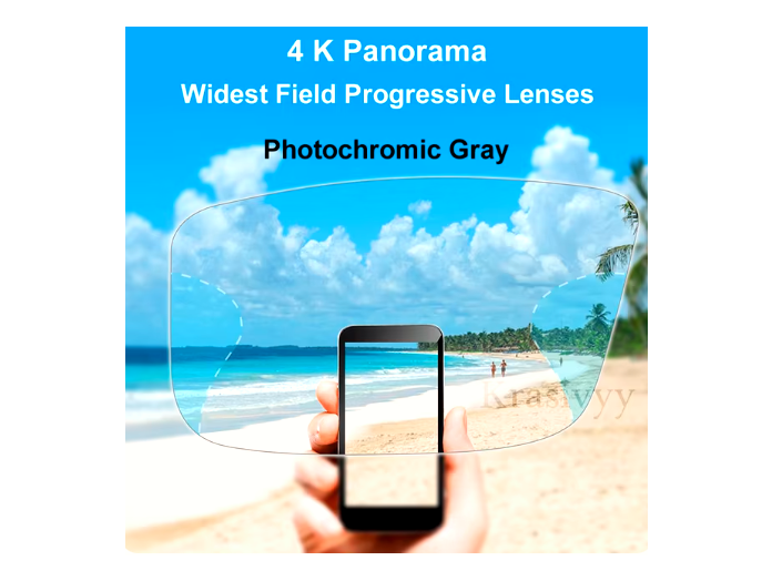 Krasivyy 4K Widest Field Progressive Lenses Lenses Krasivyy Lenses 1.56 Photochromic Gray NO Anti Blue