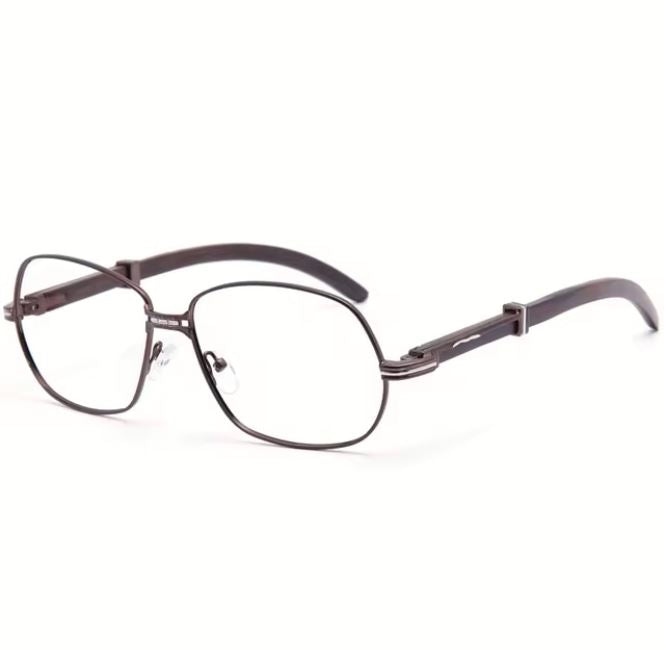 Muzz Men's Full Rim Square Alloy Double Bridge Frame Wood Temple Eyeglasses 1105868 Full Rim Muzz