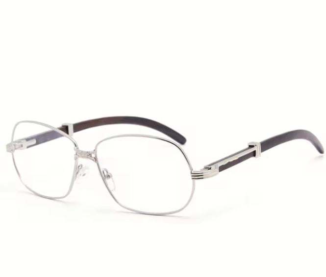 Muzz Men's Full Rim Square Alloy Double Bridge Frame Wood Temple Eyeglasses 1105868 Full Rim Muzz Silver