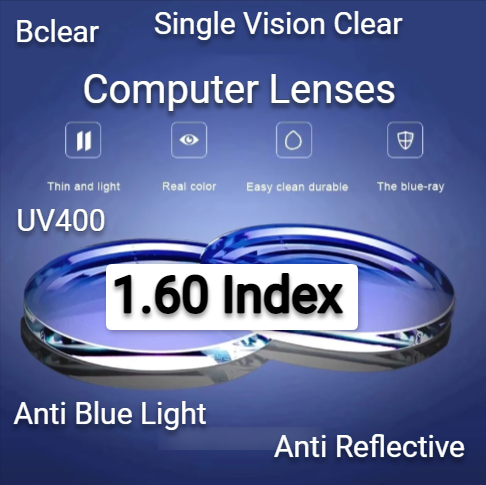 BCLEAR 1.60 Index Single Vision Anti Blue Computer Lenses Clear Lenses Bclear Lenses   