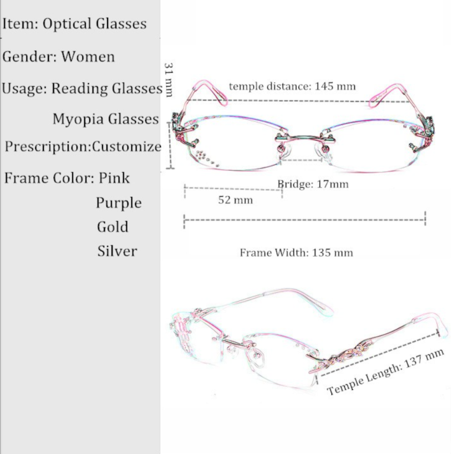 Chashma Women's Rimless Oval Titanium Eyeglasses 8036B Rimless Chashma