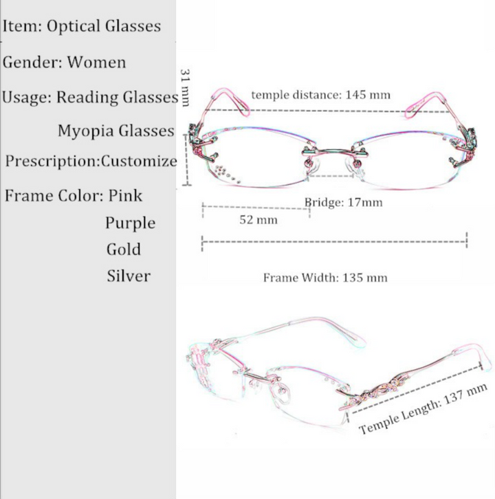Chashma Women's Rimless Oval Titanium Eyeglasses 8036B Rimless Chashma