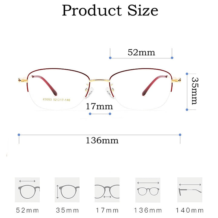Yimaruili Women's Semi Rim Rectangle Alloy Acetate Eyeglasses 83003sn Semi Rim Yimaruili Eyeglasses