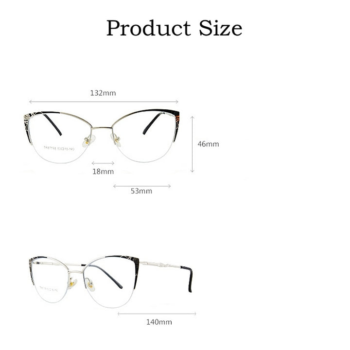 Yimaruili Women's Semi Rim Square Cat Eye Acetate Alloy Eyegllasses 87198 Semi Rim Yimaruili Eyeglasses