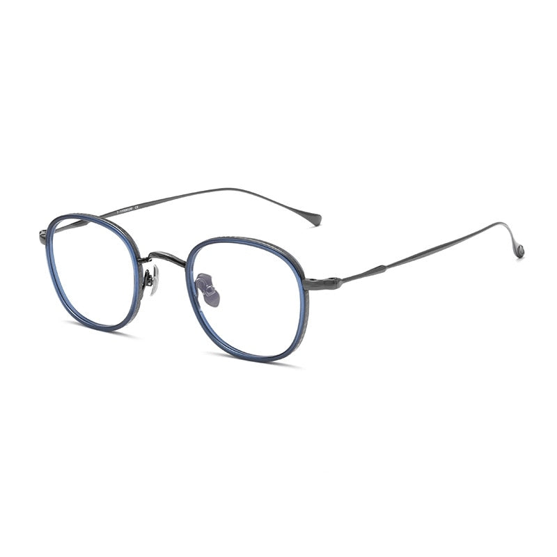 Yimaruili Unisex Full Rim Square Acetate Titanium Eyeglasses Kmn137 Full Rim Yimaruili Eyeglasses Blue Gun