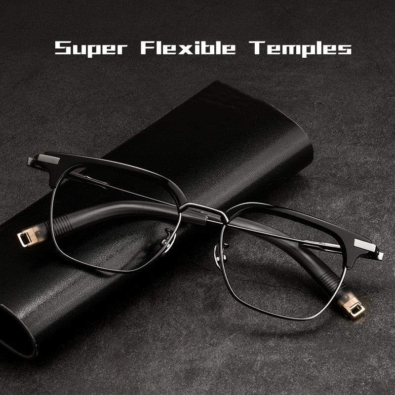 Yimaruili Men's Full Rim Square Acetate Titanium Eyeglasses 2083t Full Rim Yimaruili Eyeglasses