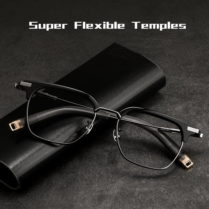Yimaruili Men's Full Rim Square Acetate Titanium Eyeglasses 2083t Full Rim Yimaruili Eyeglasses