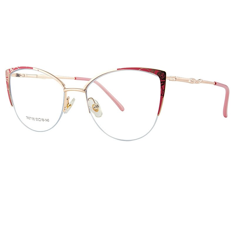Yimaruili Women's Semi Rim Square Cat Eye Acetate Alloy Eyegllasses 87198 Semi Rim Yimaruili Eyeglasses