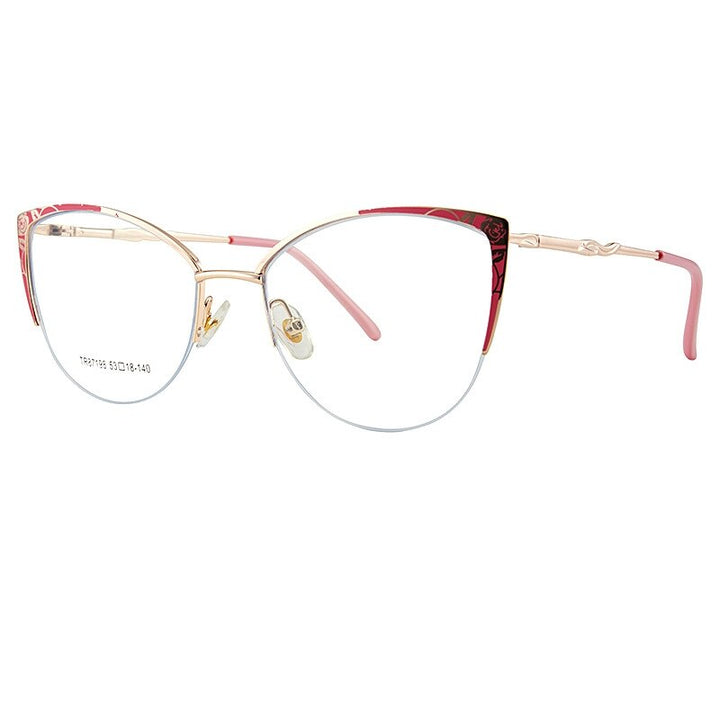Yimaruili Women's Semi Rim Square Cat Eye Acetate Alloy Eyegllasses 87198 Semi Rim Yimaruili Eyeglasses