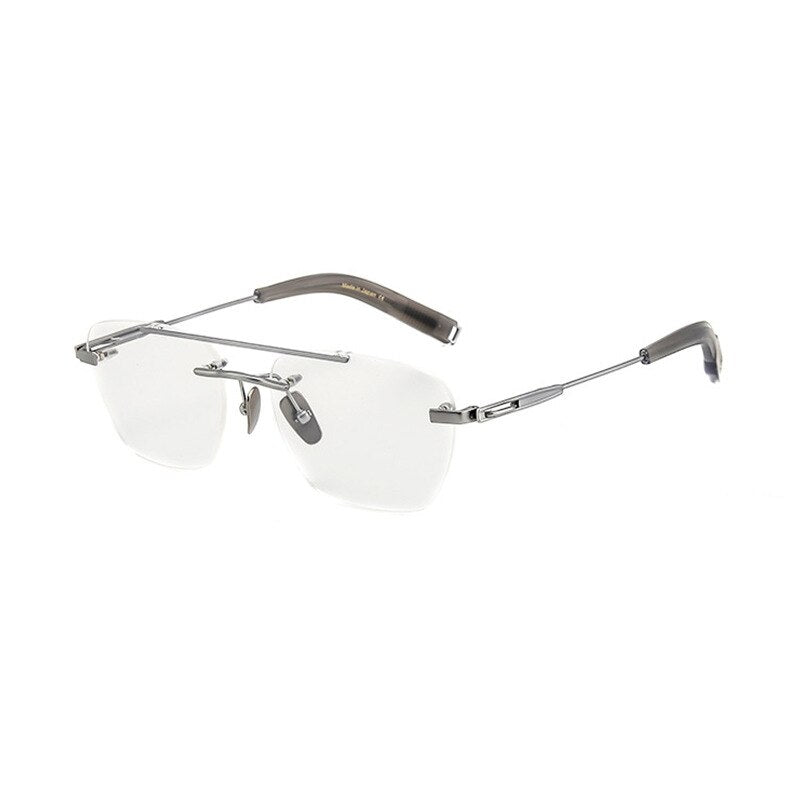 Yimaruili Unisex Rimless Square Double Bridge Titanium Eyeglasses Dtx419 Rimless Yimaruili Eyeglasses Silver
