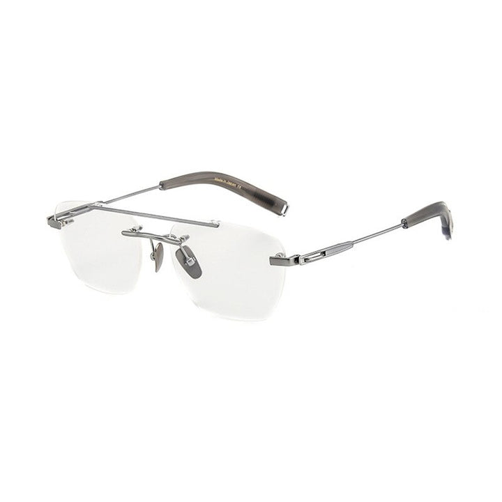 Yimaruili Unisex Rimless Square Double Bridge Titanium Eyeglasses Dtx419 Rimless Yimaruili Eyeglasses Silver