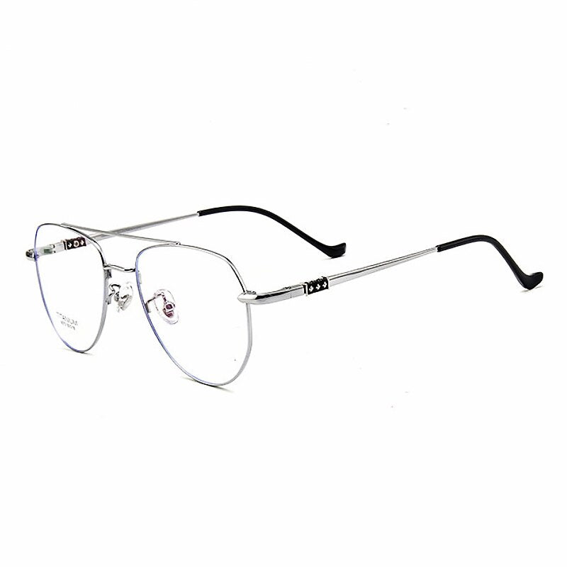 Yimaruili Unisex Full Rim Oval Double Bridge Titanium Eyeglasses 9073 Full Rim Yimaruili Eyeglasses Silver