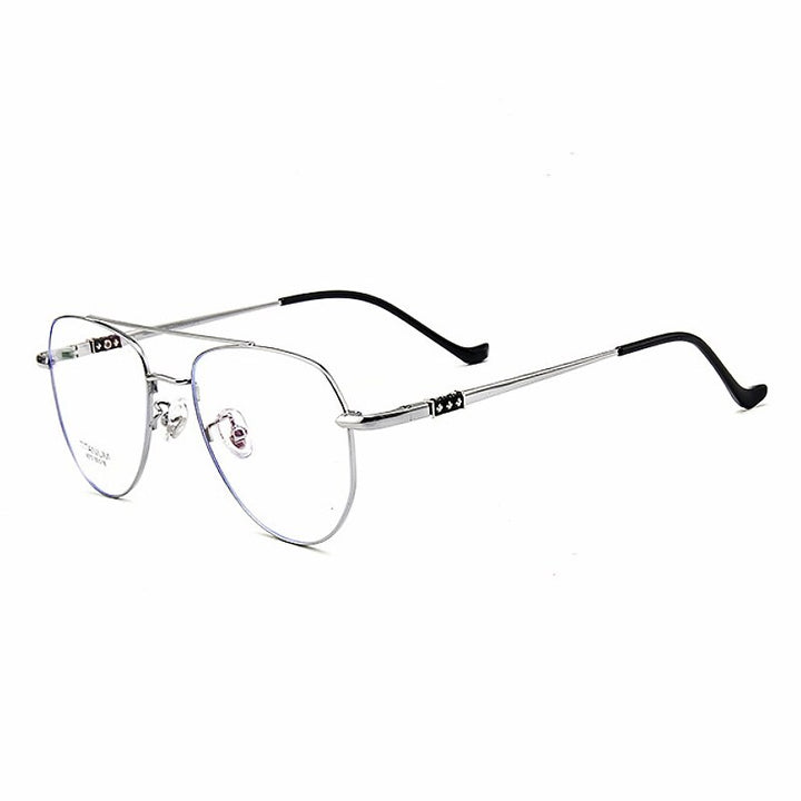 Yimaruili Unisex Full Rim Oval Double Bridge Titanium Eyeglasses 9073 Full Rim Yimaruili Eyeglasses Silver