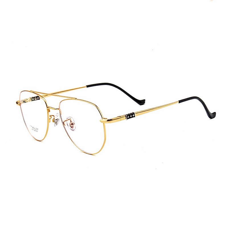 Yimaruili Unisex Full Rim Oval Double Bridge Titanium Eyeglasses 9073 Full Rim Yimaruili Eyeglasses Gold