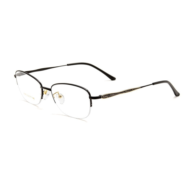 Yimaruili Women's Semi Rim Rectangle Alloy Acetate Eyeglasses 83003sn Semi Rim Yimaruili Eyeglasses Black