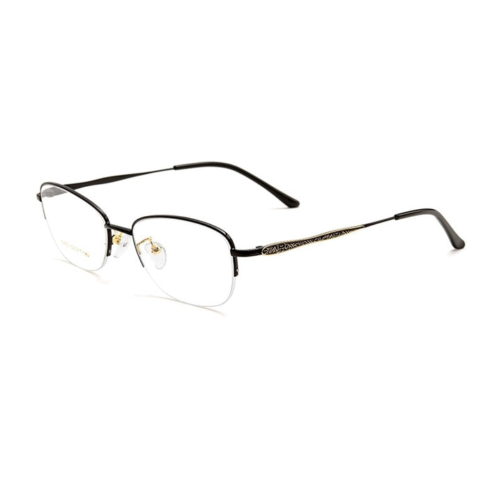 Yimaruili Women's Semi Rim Rectangle Alloy Acetate Eyeglasses 83003sn Semi Rim Yimaruili Eyeglasses Black