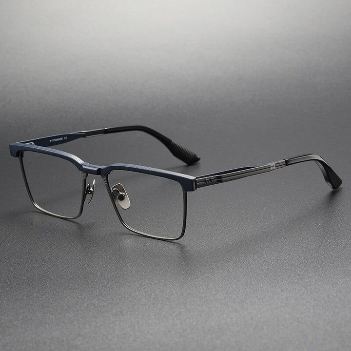 Yimaruili Men's Full Rim Square Acetate Titanium Eyeglasses Dtx137 Full Rim Yimaruili Eyeglasses Blue Gun