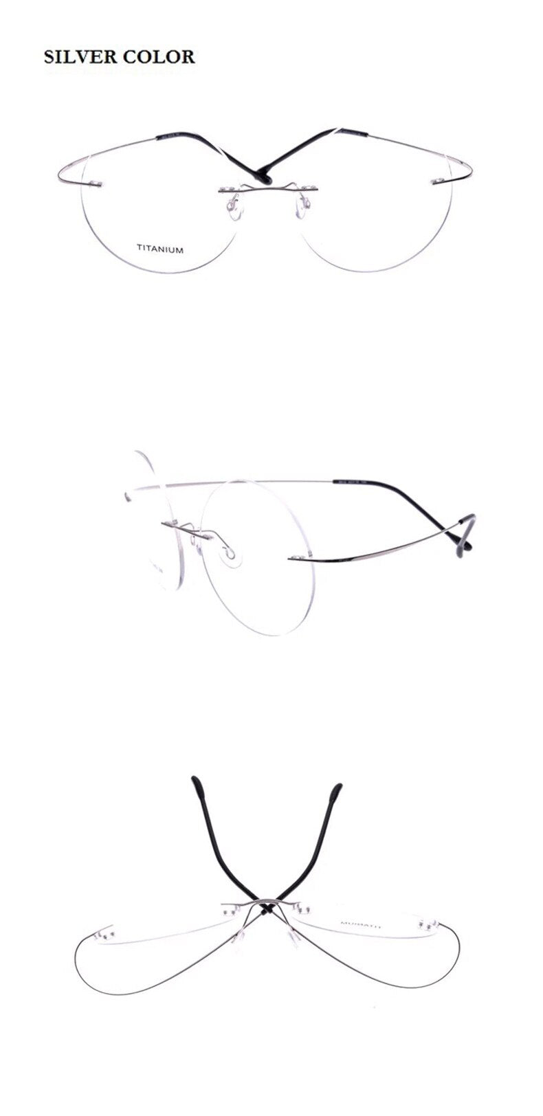 Chashma Ochki Unisex Rimless Round Titanium Eyeglasses 9613 Rimless Chashma Ochki