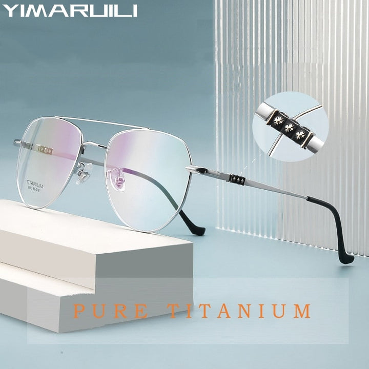 Yimaruili Unisex Full Rim Oval Double Bridge Titanium Eyeglasses 9073 Full Rim Yimaruili Eyeglasses