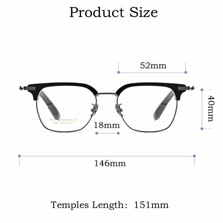 Yimaruili Men's Full Rim Square Acetate Titanium Eyeglasses 2083t Full Rim Yimaruili Eyeglasses