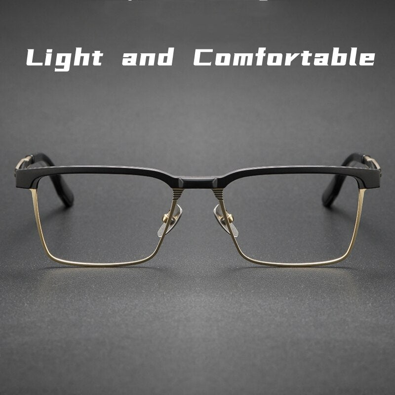 Yimaruili Men's Full Rim Square Acetate Titanium Eyeglasses Dtx137 Full Rim Yimaruili Eyeglasses