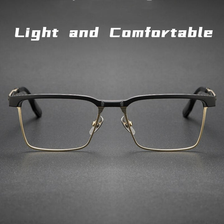 Yimaruili Men's Full Rim Square Acetate Titanium Eyeglasses Dtx137 Full Rim Yimaruili Eyeglasses