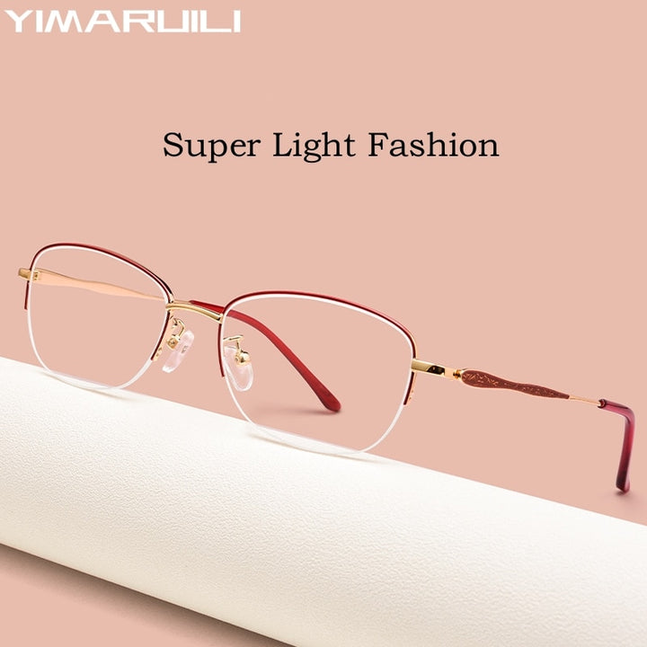 Yimaruili Women's Semi Rim Rectangle Alloy Acetate Eyeglasses 83003sn Semi Rim Yimaruili Eyeglasses