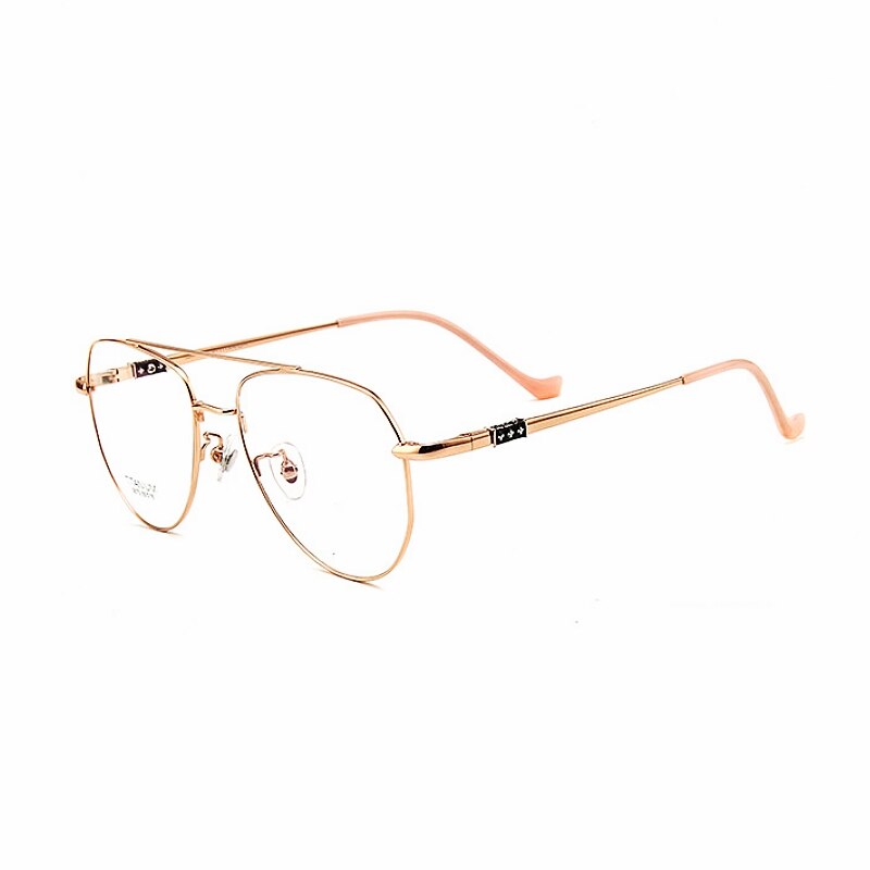 Yimaruili Unisex Full Rim Oval Double Bridge Titanium Eyeglasses 9073 Full Rim Yimaruili Eyeglasses Rose Gold