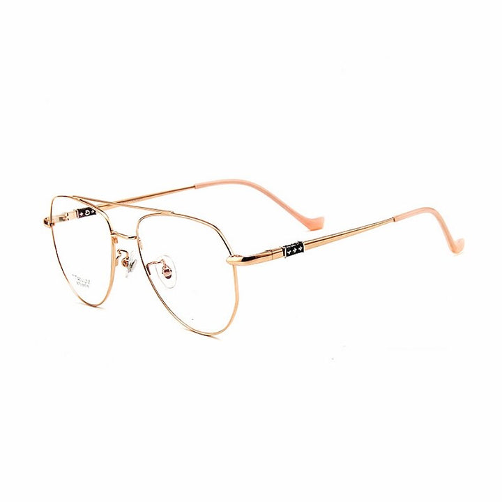 Yimaruili Unisex Full Rim Oval Double Bridge Titanium Eyeglasses 9073 Full Rim Yimaruili Eyeglasses Rose Gold