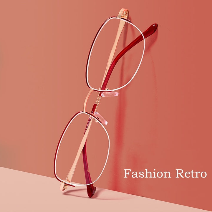 Yimaruili Women's Semi Rim Rectangle Alloy Acetate Eyeglasses 83003sn Semi Rim Yimaruili Eyeglasses