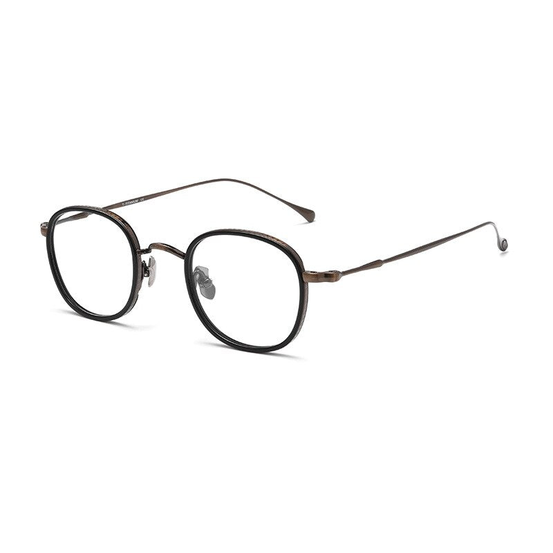 Yimaruili Unisex Full Rim Square Acetate Titanium Eyeglasses Kmn137 Full Rim Yimaruili Eyeglasses Bronze Black