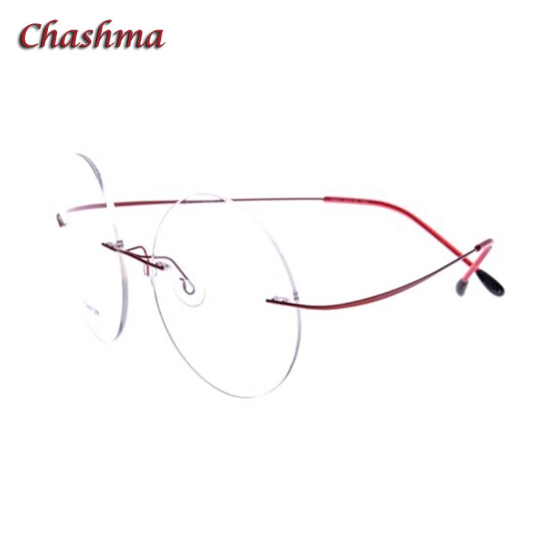 Chashma Ochki Unisex Rimless Round Titanium Eyeglasses 9613 Rimless Chashma Ochki Red