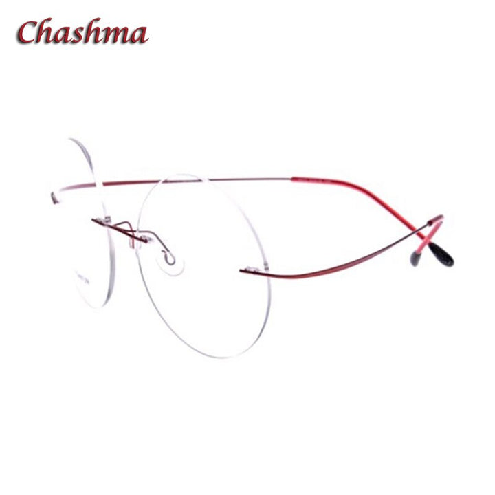 Chashma Ochki Unisex Rimless Round Titanium Eyeglasses 9613 Rimless Chashma Ochki Red