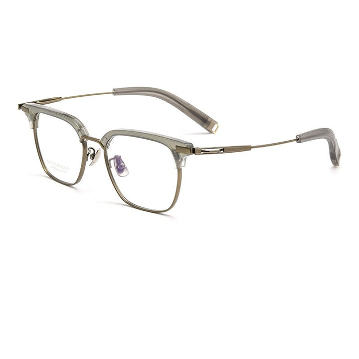 Yimaruili Men's Full Rim Square Acetate Titanium Eyeglasses 2083t Full Rim Yimaruili Eyeglasses Transparent Gray
