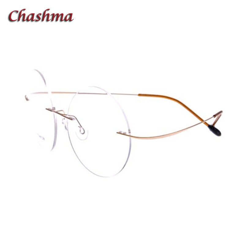 Chashma Ochki Unisex Rimless Round Titanium Eyeglasses 9613 Rimless Chashma Ochki Gold