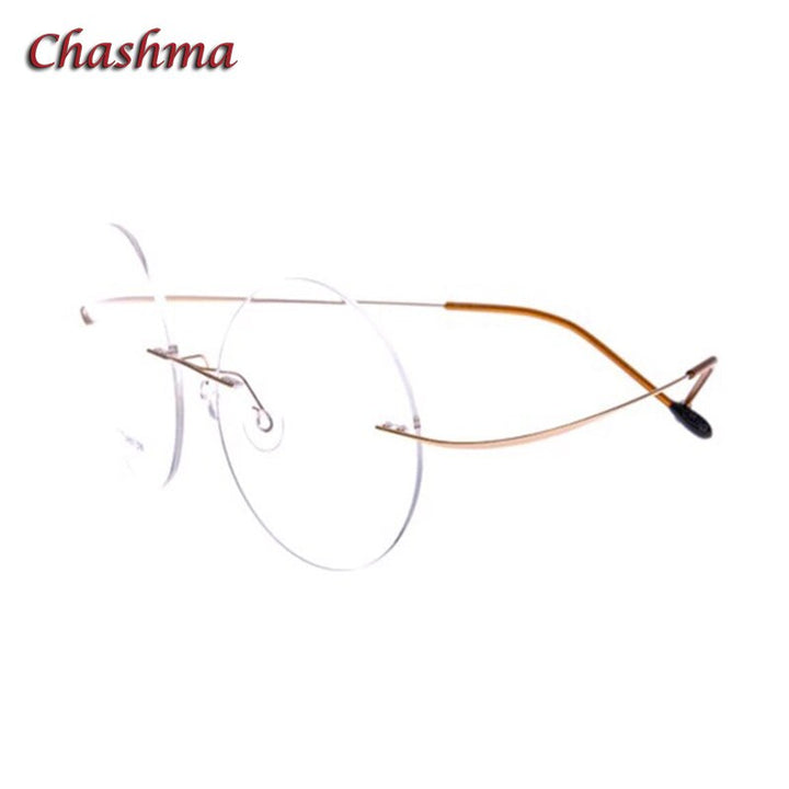 Chashma Ochki Unisex Rimless Round Titanium Eyeglasses 9613 Rimless Chashma Ochki Gold